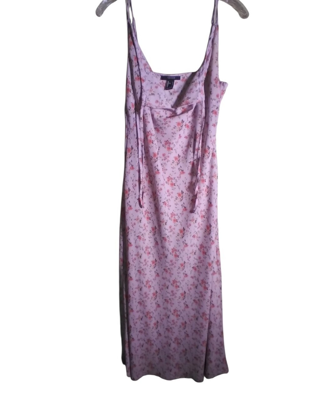 Forever 21 Floral Sun Dress Long V Neck Spaghetti Straps Size L Cottagecore